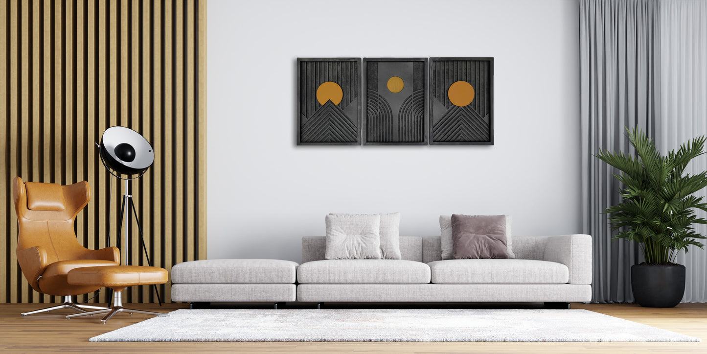 GeoPacman 3-Piece Set Geometric Wooden Wall Art