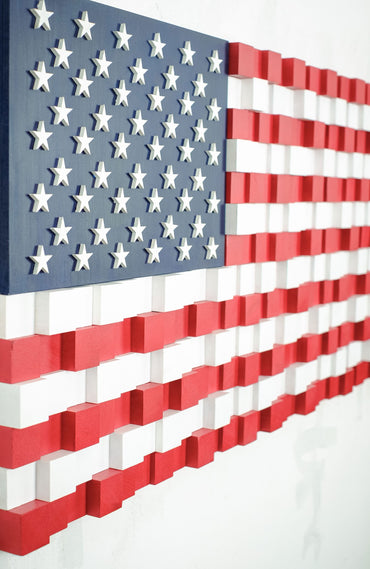 USA FLAG El Yapımı Mozaik Ahşap Duvar Tablosu