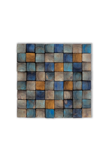 Wood Wall Art – "OD Blue" Mosaic Sculpture, Acoustic Panel