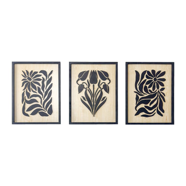 Flowers – 3 Piece Set Wooden Wall Art Set