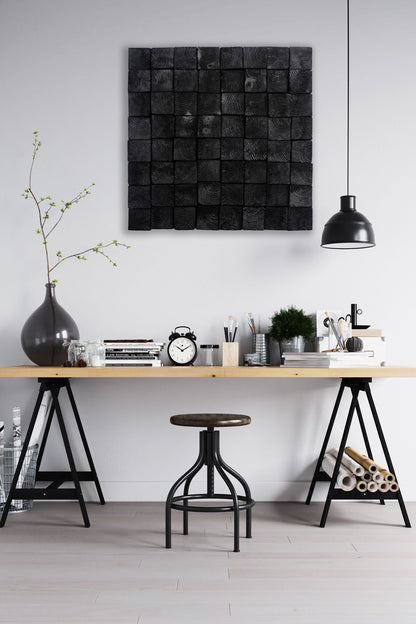 Wood Wall Art – "OD Black" Mosaic Sculpture, Acoustic Panel