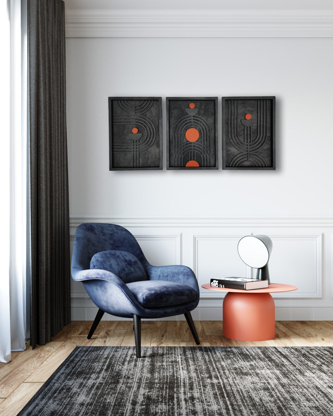 GeoCoral 3-Piece Set  Geometric Wooden Wall Art