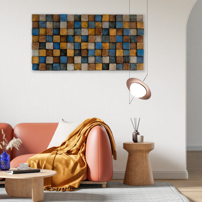 Wood Wall Art – "OD Mustard" Mosaic Sculpture, Acoustic Panel