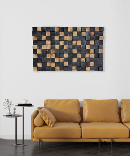 Custom Smoked Wood Mosaic Wall Art – Acoustic Panel, Sound Diffuser