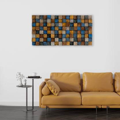 Wood Wall Art – "OD Mustard" Mosaic Sculpture, Acoustic Panel