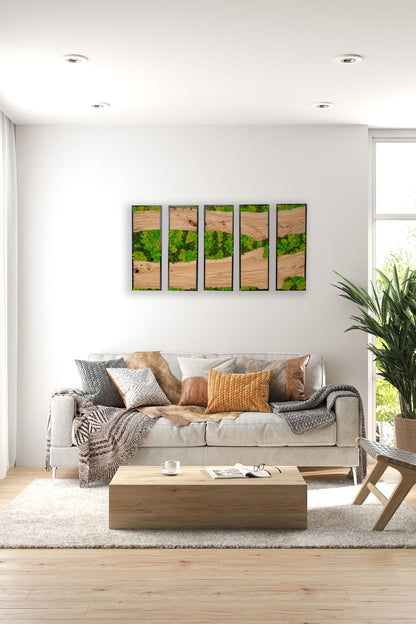 Silva İsland Moss and Olive Wood Wall Art – Framed Metal Decor Panel