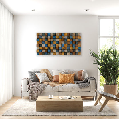 Wood Wall Art – "OD Mustard" Mosaic Sculpture, Acoustic Panel