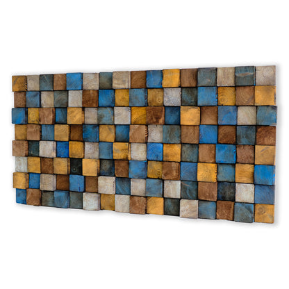 Wood Wall Art – "OD Mustard" Mosaic Sculpture, Acoustic Panel
