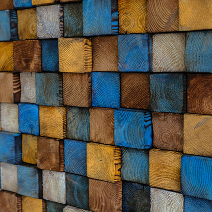 Wood Wall Art – "OD Mustard" Mosaic Sculpture, Acoustic Panel