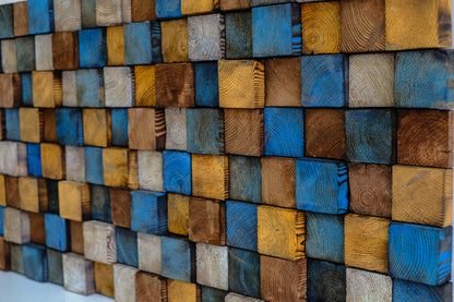 Wood Wall Art – "OD Mustard" Mosaic Sculpture, Acoustic Panel