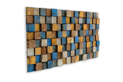 Wood Wall Art – "OD Mustard" Mosaic Sculpture, Acoustic Panel