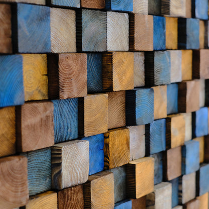 Wood Wall Art – "OD Mustard" Mosaic Sculpture, Acoustic Panel