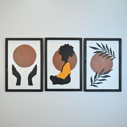 Meditation - Set of 3 Wooden Wall Art