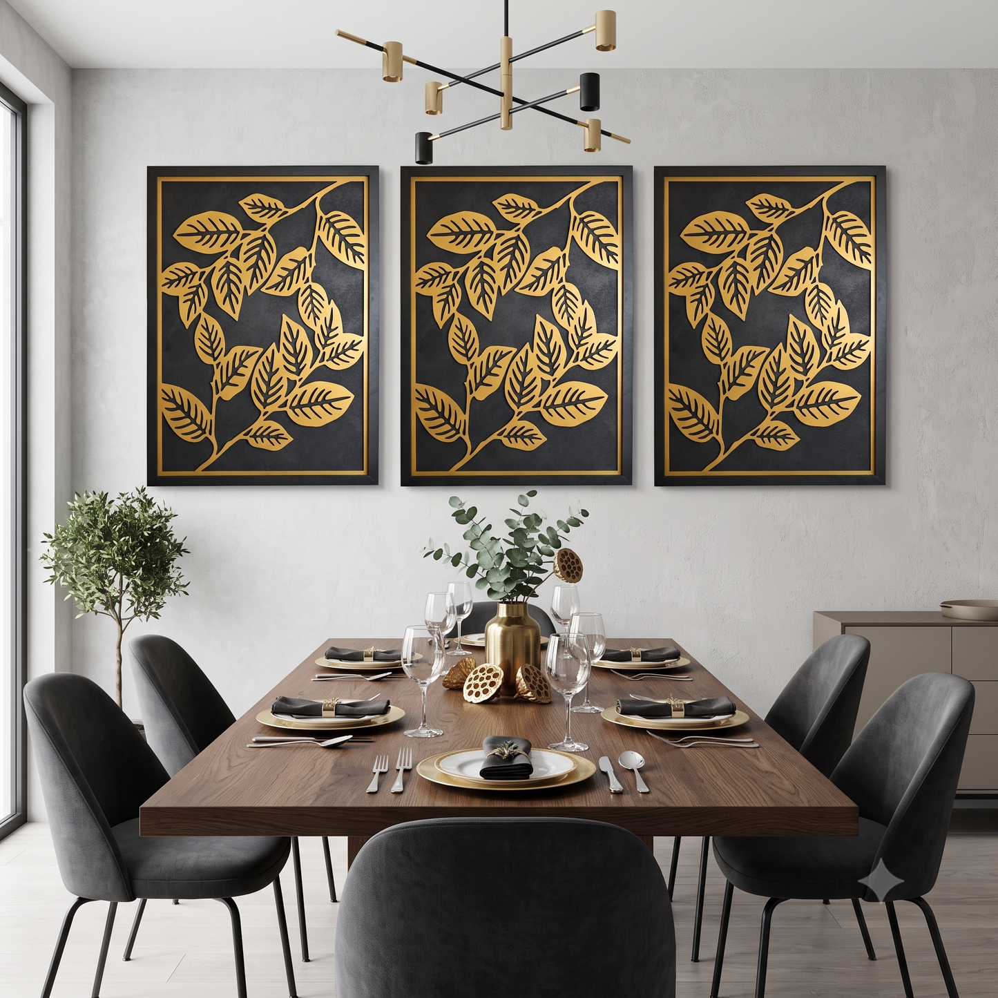 Golden Leaves - Single Wooden Wall Art