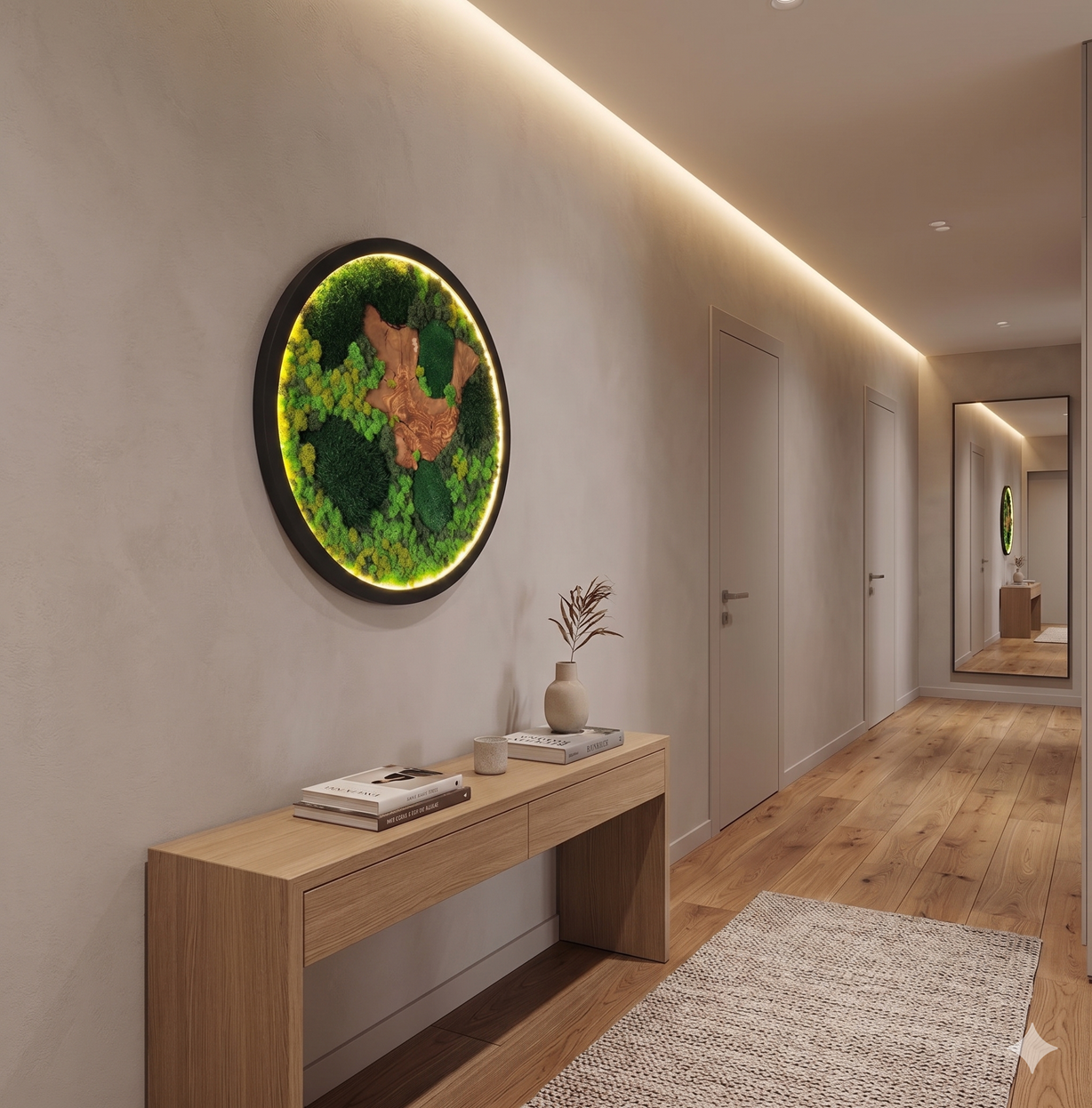 Botanica Shine LED'li Yosun ve Ahşap Duvar Tablosu