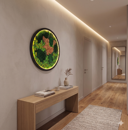 Botanica Shine LED'li Yosun ve Ahşap Duvar Tablosu