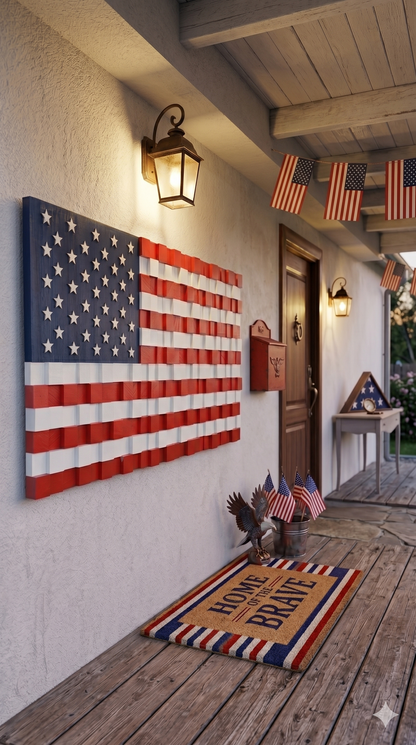 USA FLAG  El Yapımı Mozaik Ahşap Duvar Tablosu