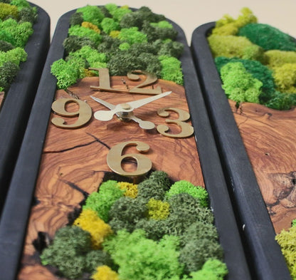 Chronos Moss Zeytin Dilimi ve Canlı Yosundan Ahşap Duvar Saati
