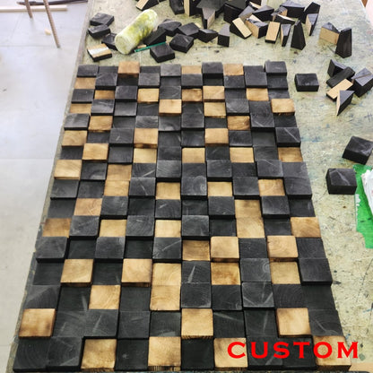 Custom Smoked Wood Mosaic Wall Art – Acoustic Panel, Sound Diffuser