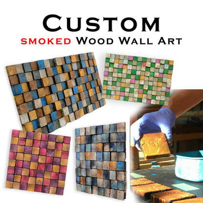 Custom Smoked Wood Mosaic Wall Art – Acoustic Panel, Sound Diffuser