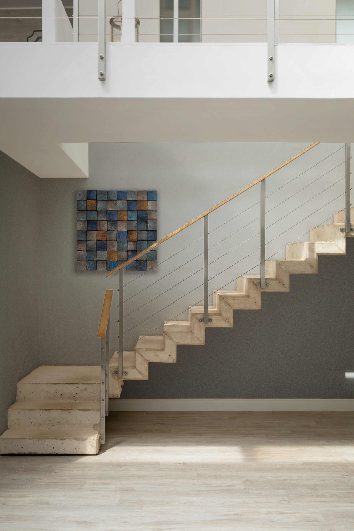 Wood Wall Art – "OD Blue" Mosaic Sculpture, Acoustic Panel